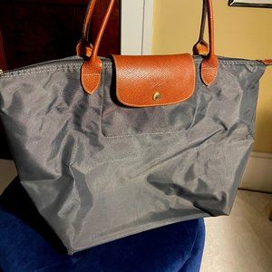 Longchamp Le Pliage Original Large Nylon Shoulder Tote Bag - Dark Grey/Gold